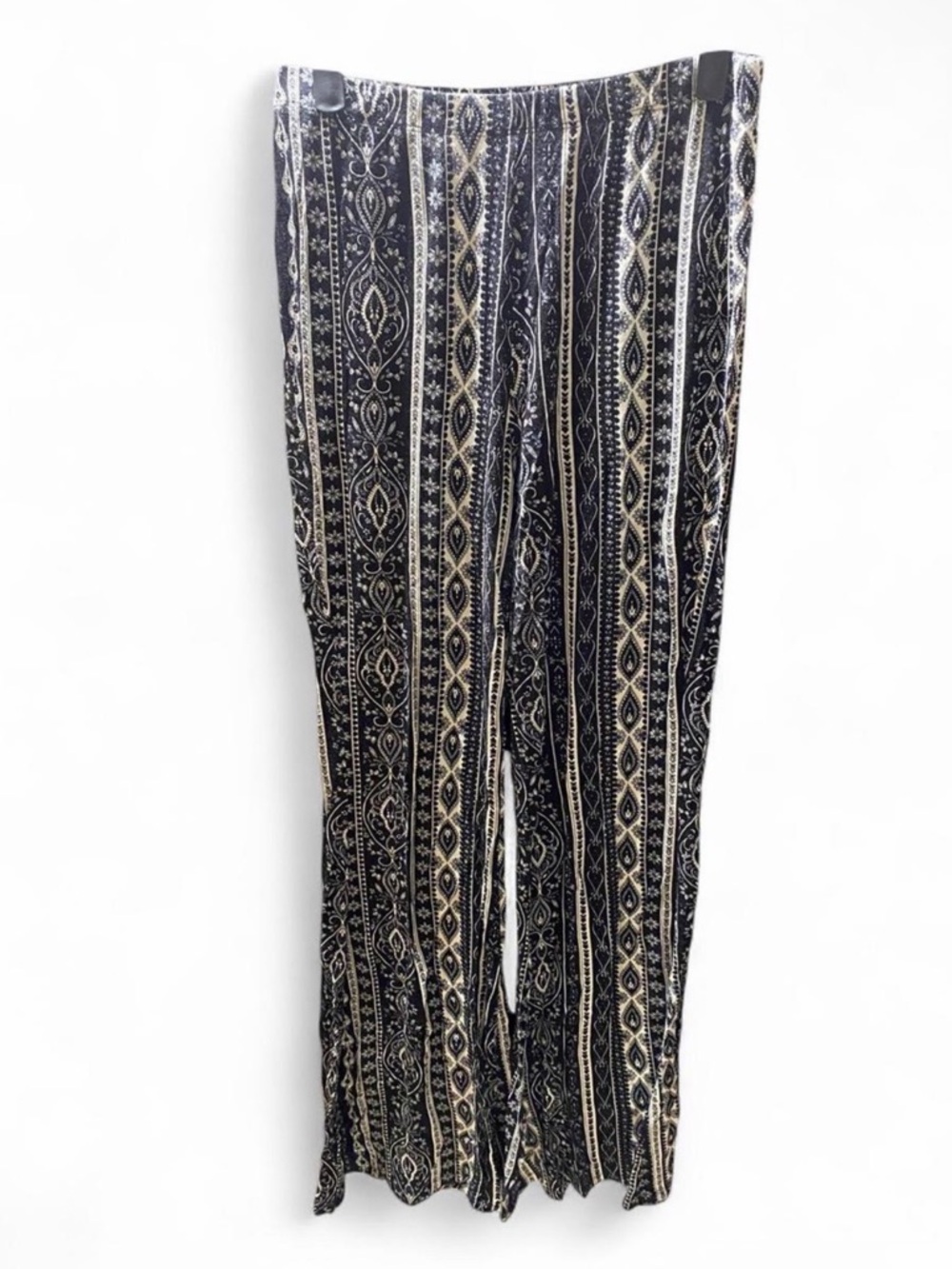 Boho Patterned Black and White/Cream Wide Leg Pants
